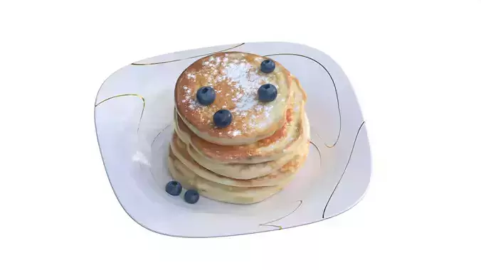 Appetizing pancakes with berries and powdered sugar