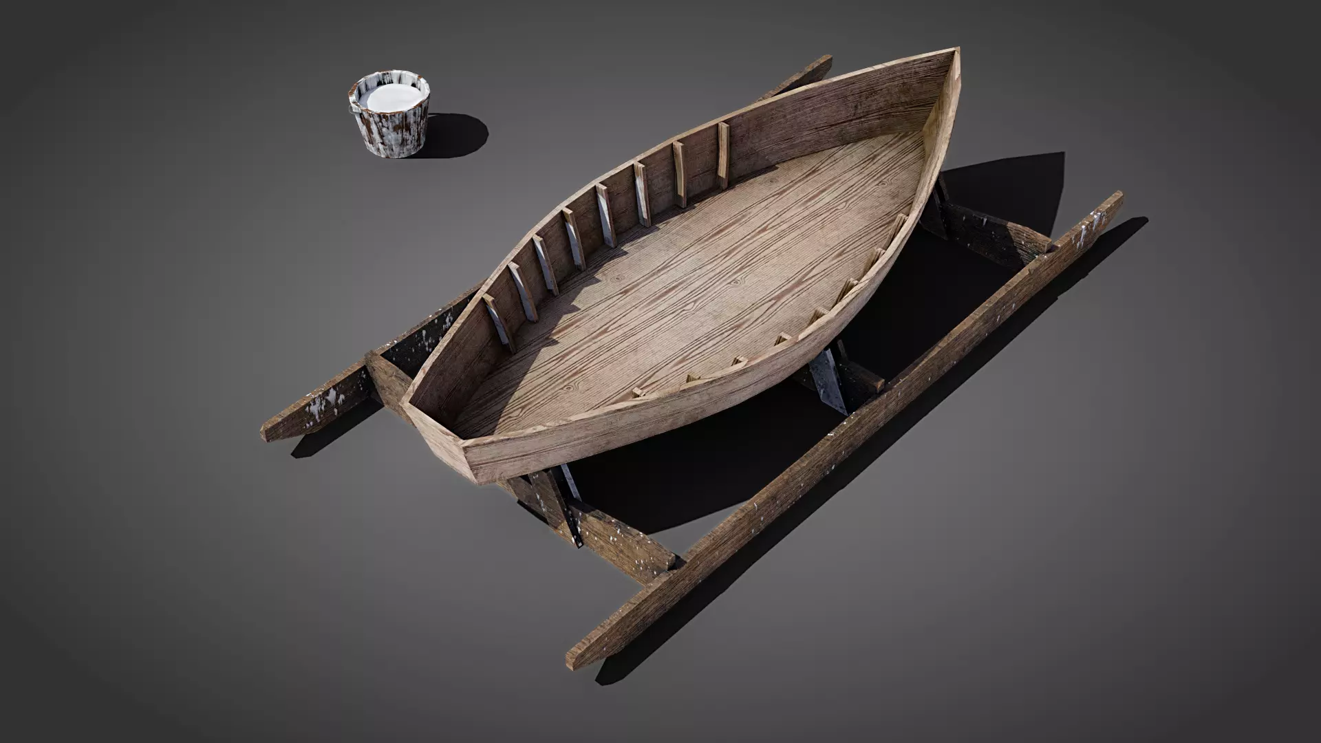 Medieval boatmaker props Low-poly 3D model_0