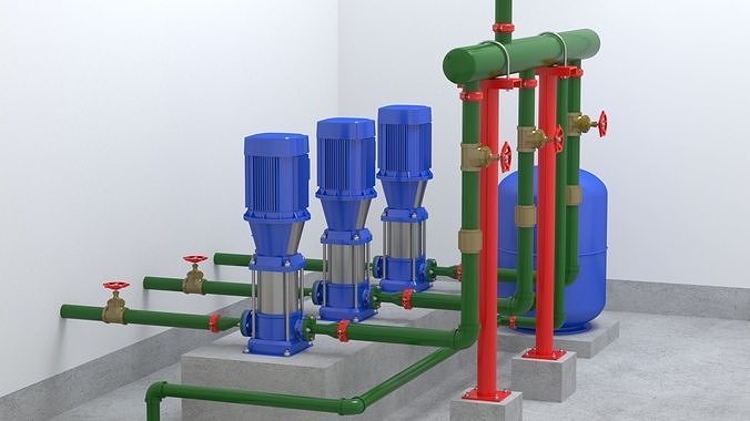 Water pumps system 3D model