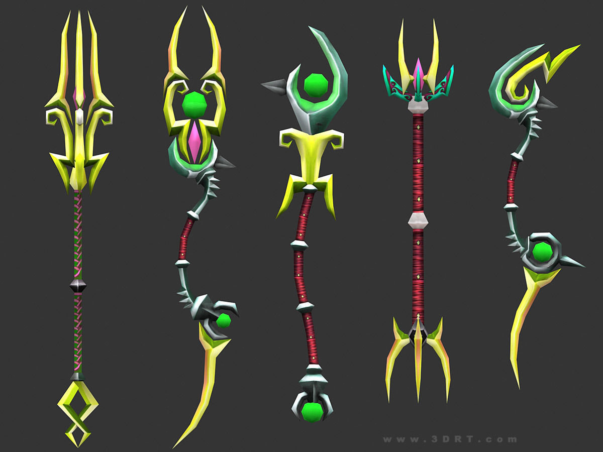 3DRT - fantasy arms Staves Low-poly 3D model_6