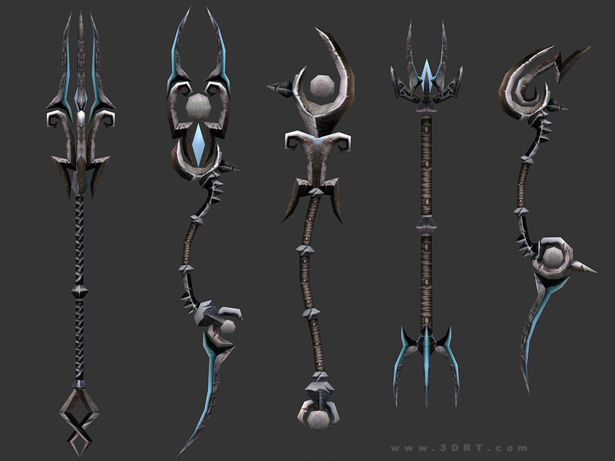 3DRT - fantasy arms Staves Low-poly 3D model_1