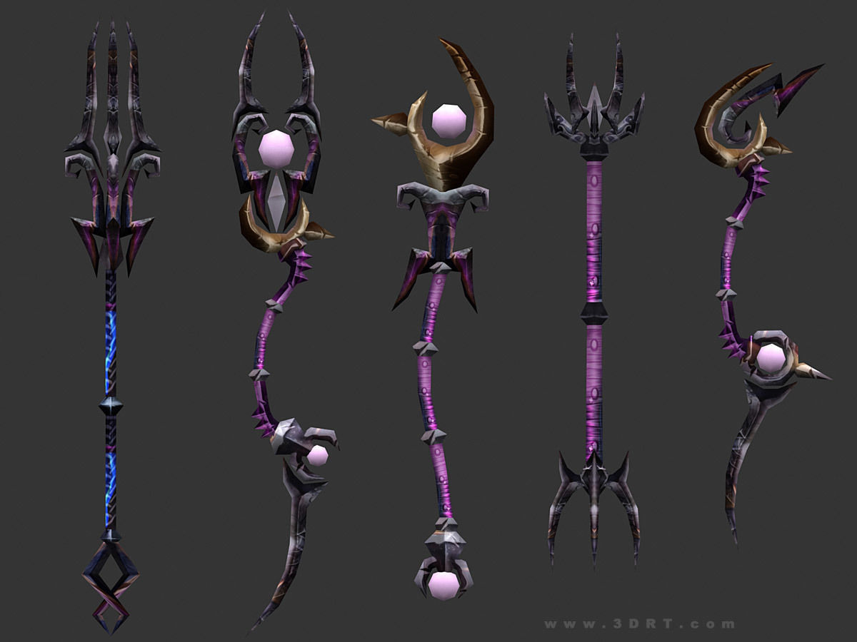 3DRT - fantasy arms Staves Low-poly 3D model_7