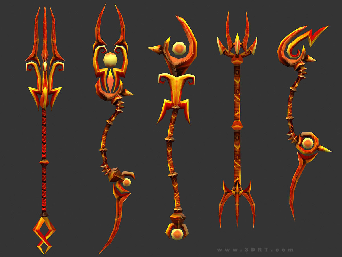 3DRT - fantasy arms Staves Low-poly 3D model_5