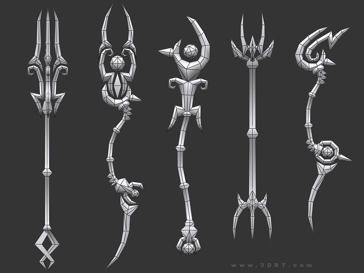 3DRT - fantasy arms Staves Low-poly 3D model_10