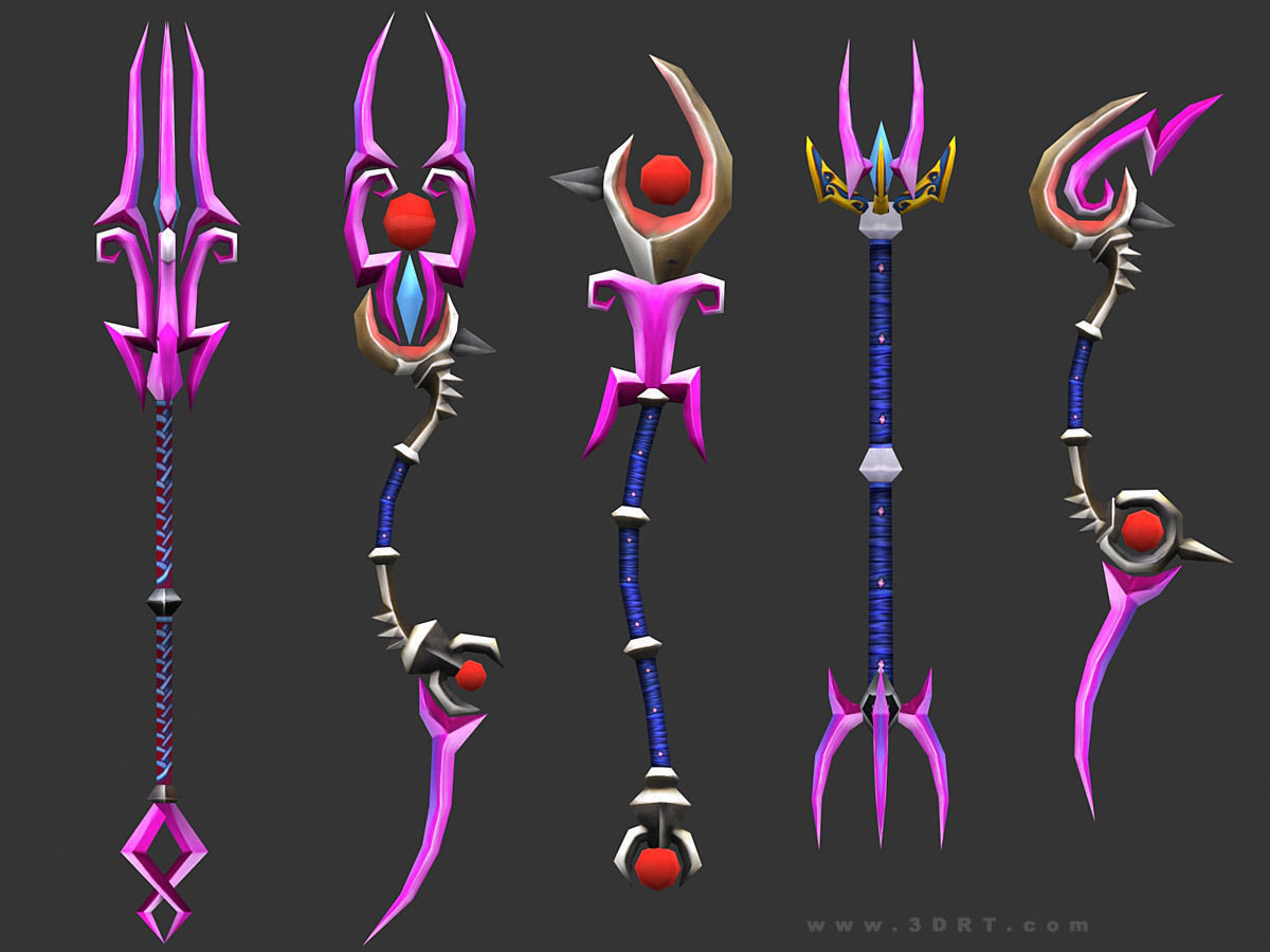3DRT - fantasy arms Staves Low-poly 3D model_4