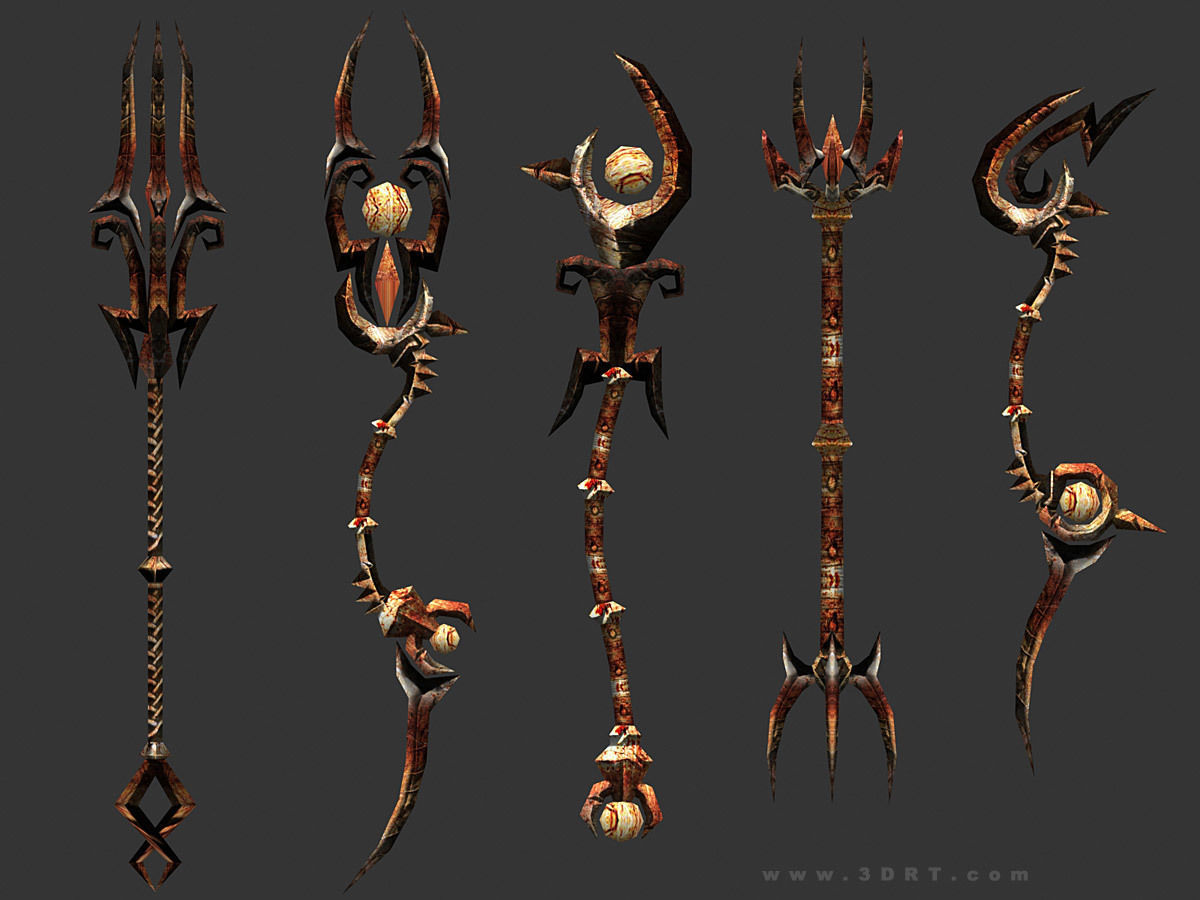 3DRT - fantasy arms Staves Low-poly 3D model_3