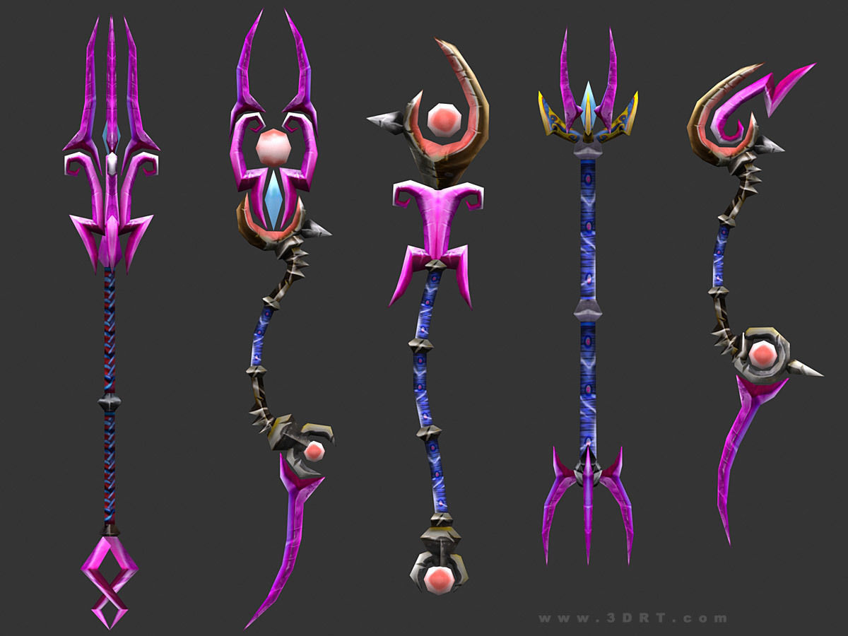 3DRT - fantasy arms Staves Low-poly 3D model_2