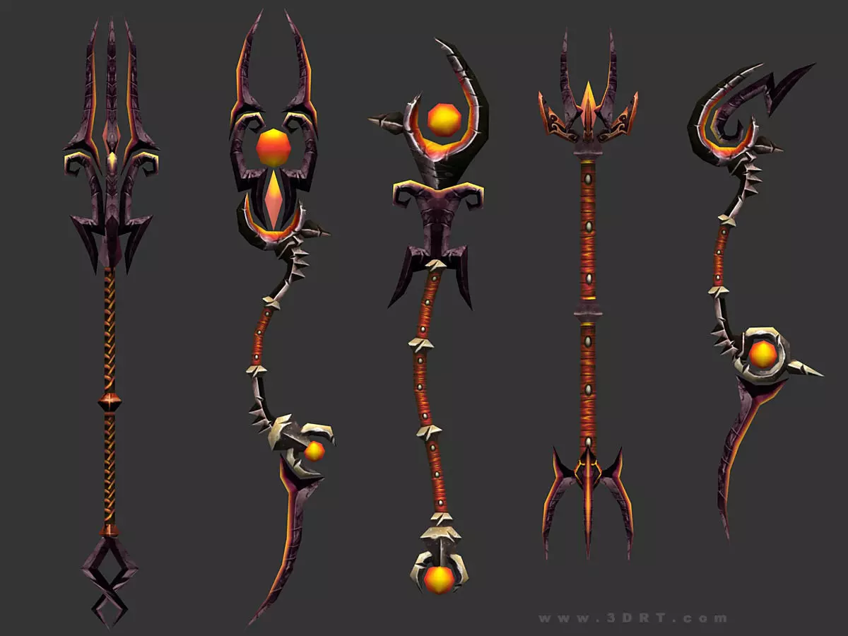 3DRT - fantasy arms Staves Low-poly 3D model_0