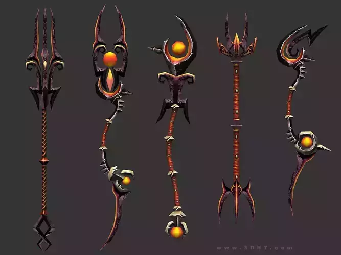 3DRT - fantasy arms Staves Low-poly 3D model