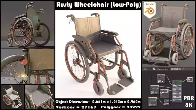 Wheelchair Low-Poly Rusty Version Low-poly 3D model