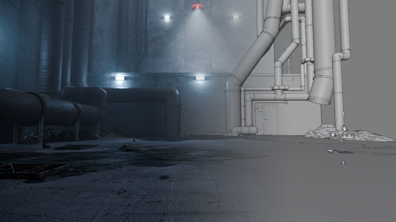 Realistic Abounded Dark Industrial Corridor 3D Model 3D model_2