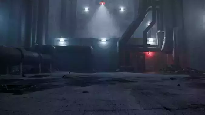 Realistic Abounded Dark Industrial Corridor 3D Model 3D model