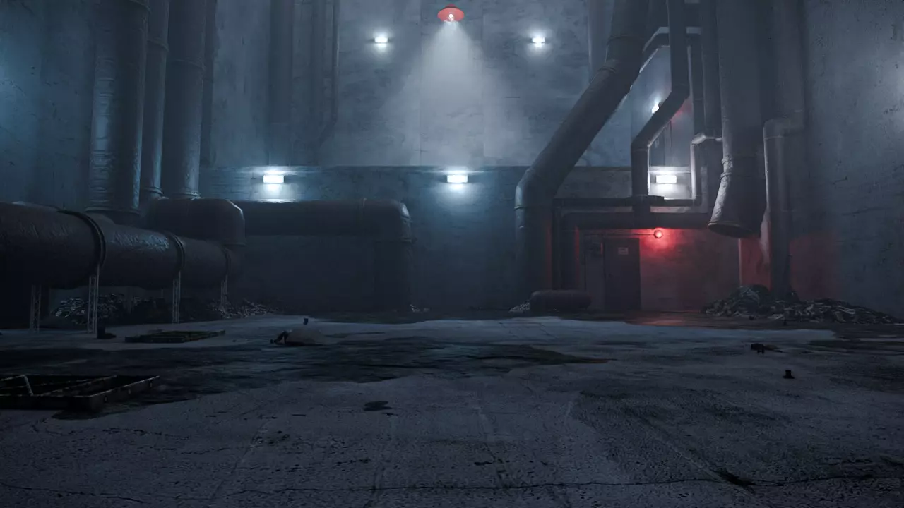 Realistic Abounded Dark Industrial Corridor 3D Model 3D model_0