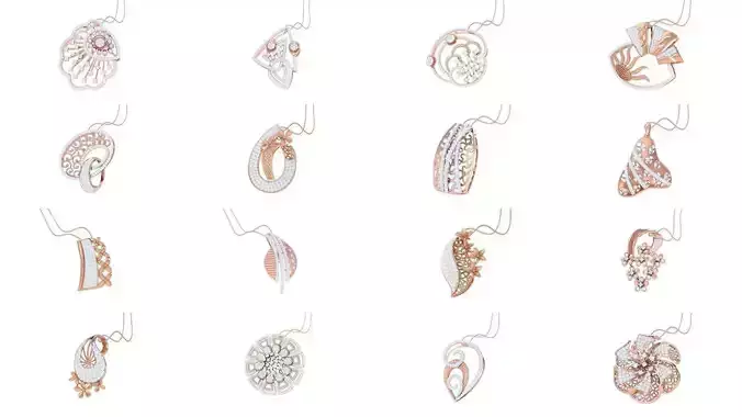 85 High Jewelry Diamond Pendant Necklace renders details 3D Model Collection