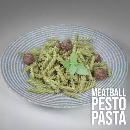 Meatballs Fusilli Pasta and Pesto 3D model