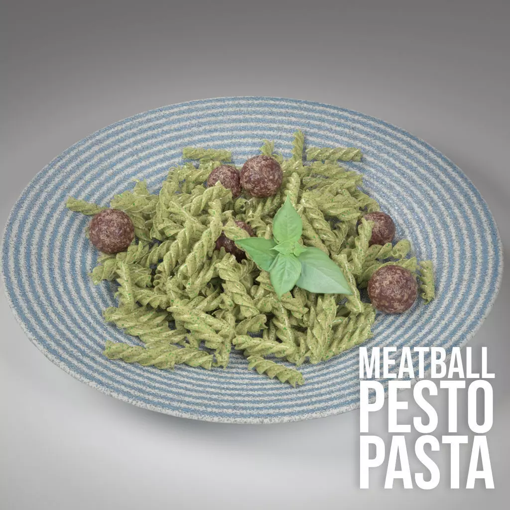 Meatballs Fusilli Pasta and Pesto 3D model