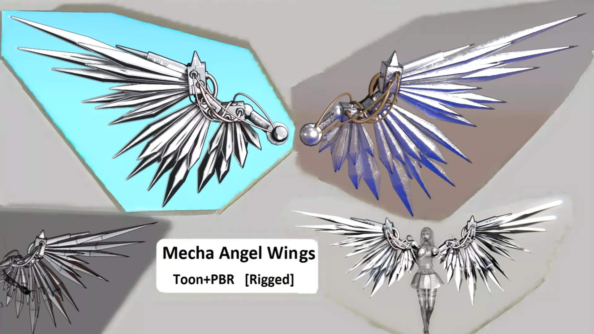 Mecha Angel Wings Low-poly 3D model_0