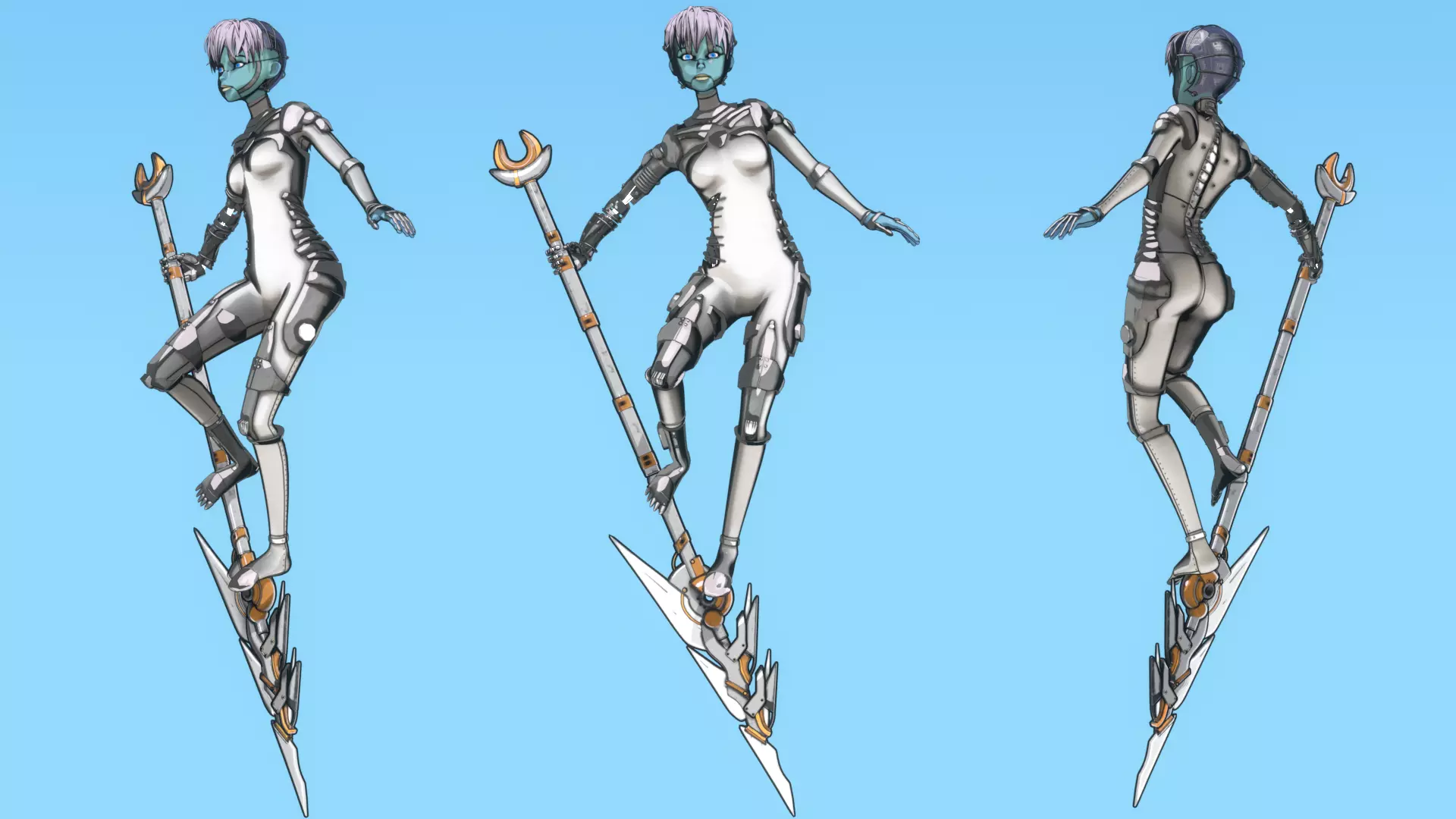 Robotic Alien Girl Low-poly 3D model_4