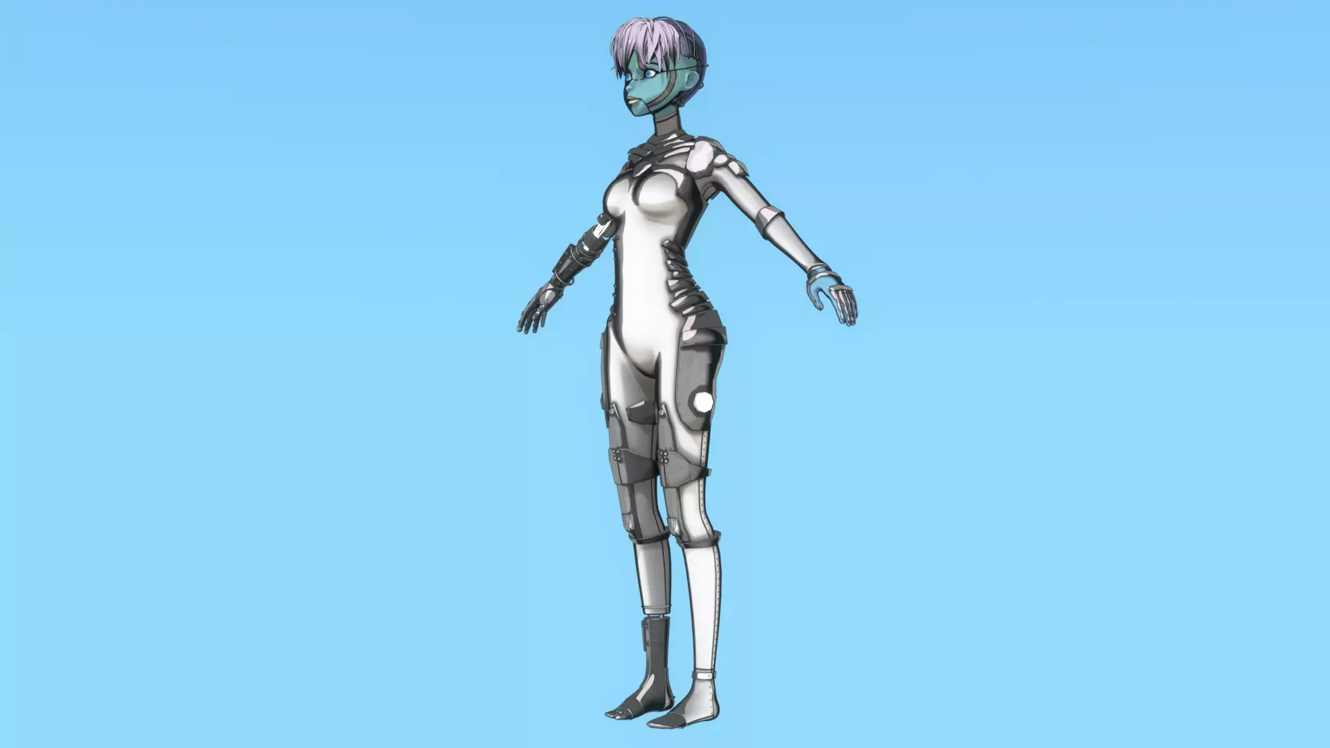 Robotic Alien Girl Low-poly 3D model_13