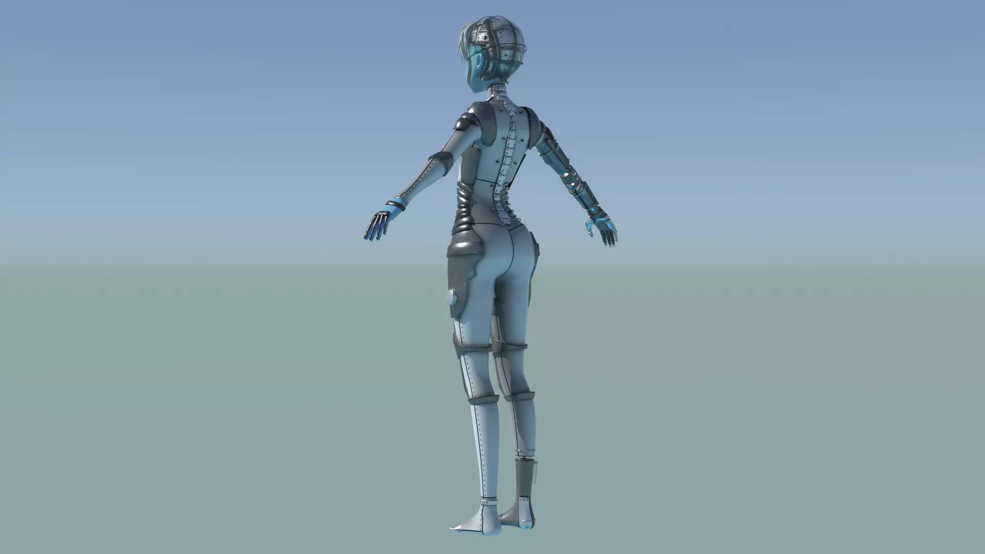 Robotic Alien Girl Low-poly 3D model_8