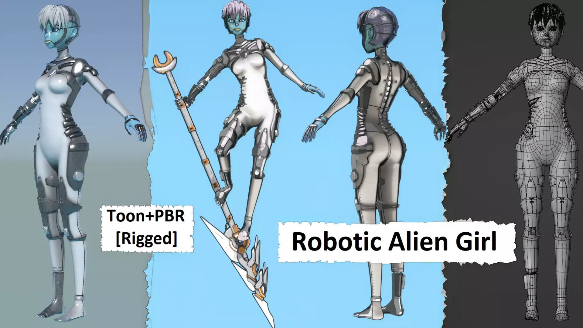 Robotic Alien Girl Low-poly 3D model_0