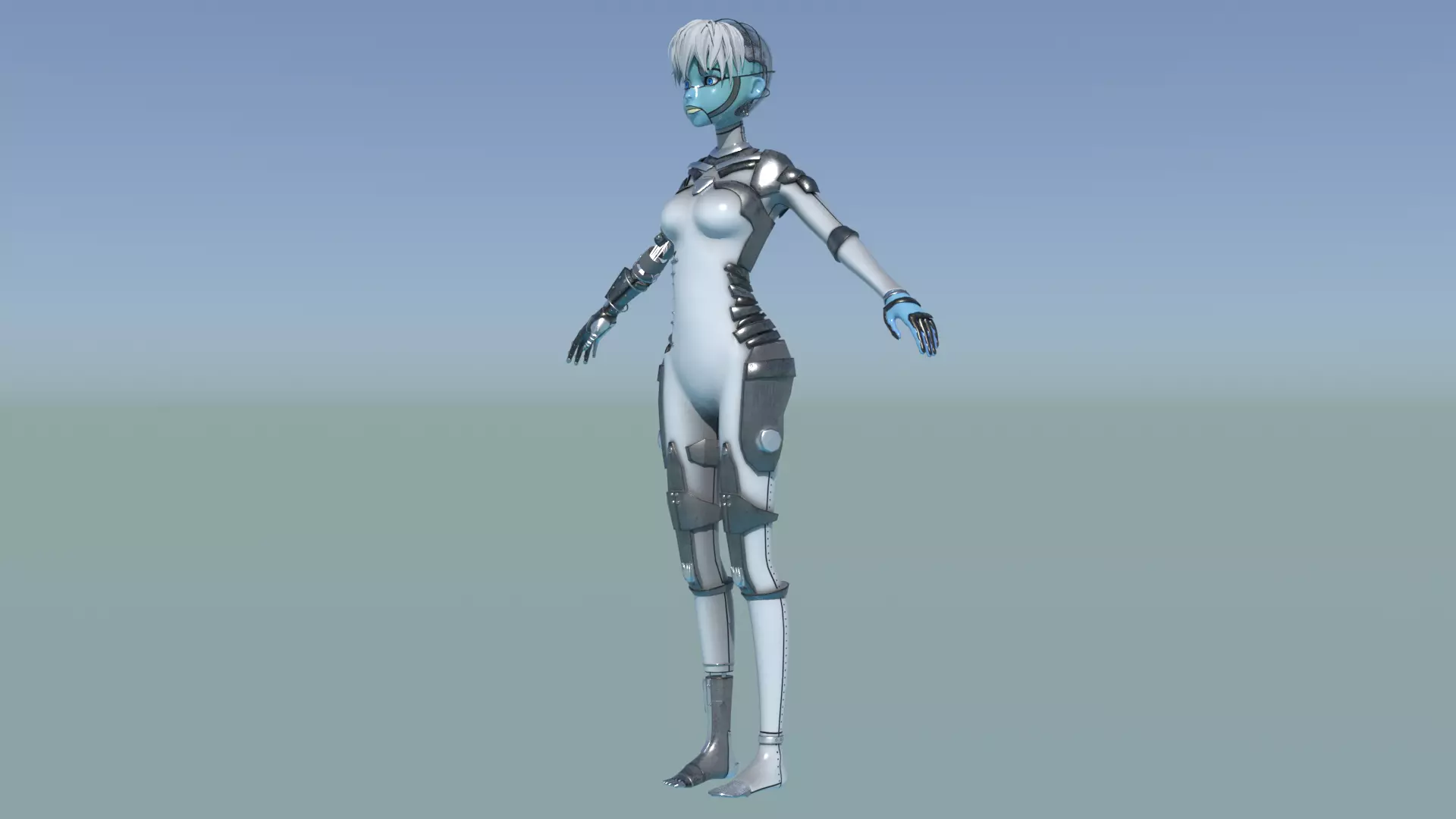 Robotic Alien Girl Low-poly 3D model_7