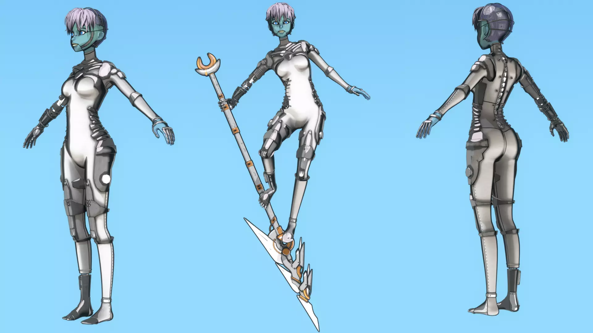 Robotic Alien Girl Low-poly 3D model_3