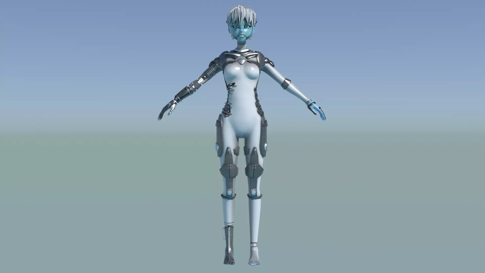 Robotic Alien Girl Low-poly 3D model_6