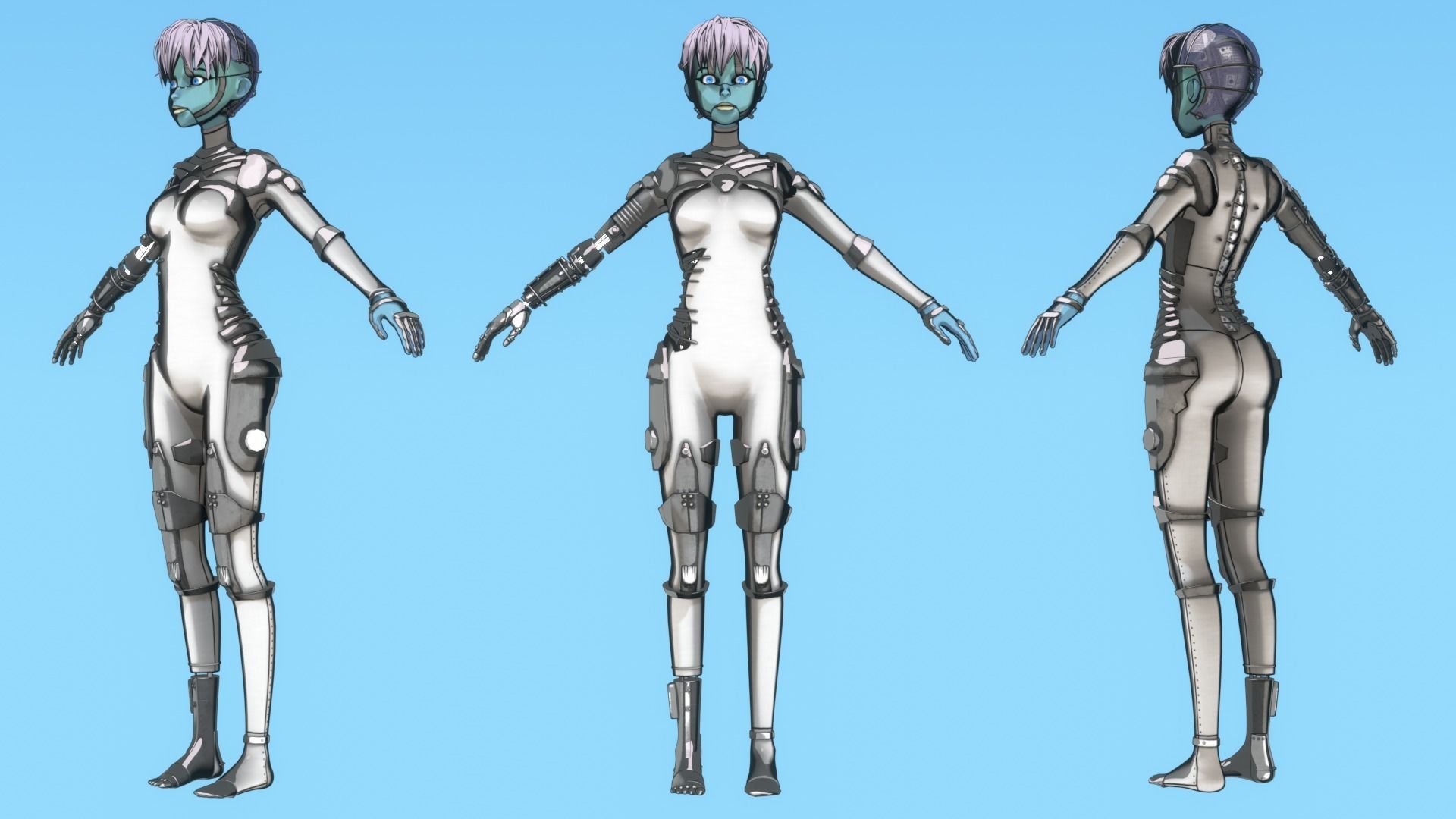 Robotic Alien Girl Low-poly 3D model_2