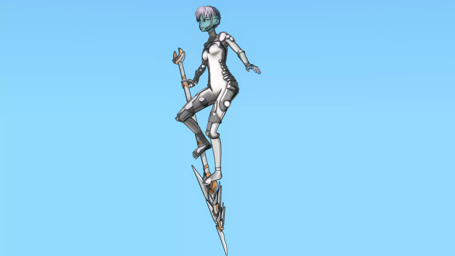 Robotic Alien Girl Low-poly 3D model_10