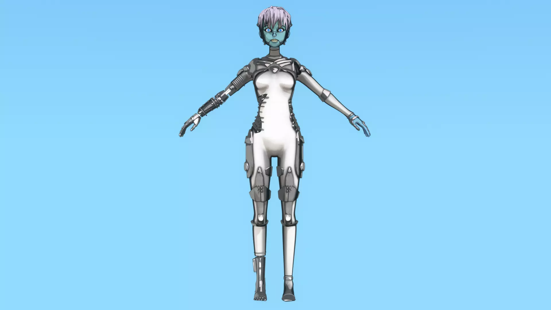 Robotic Alien Girl Low-poly 3D model_12