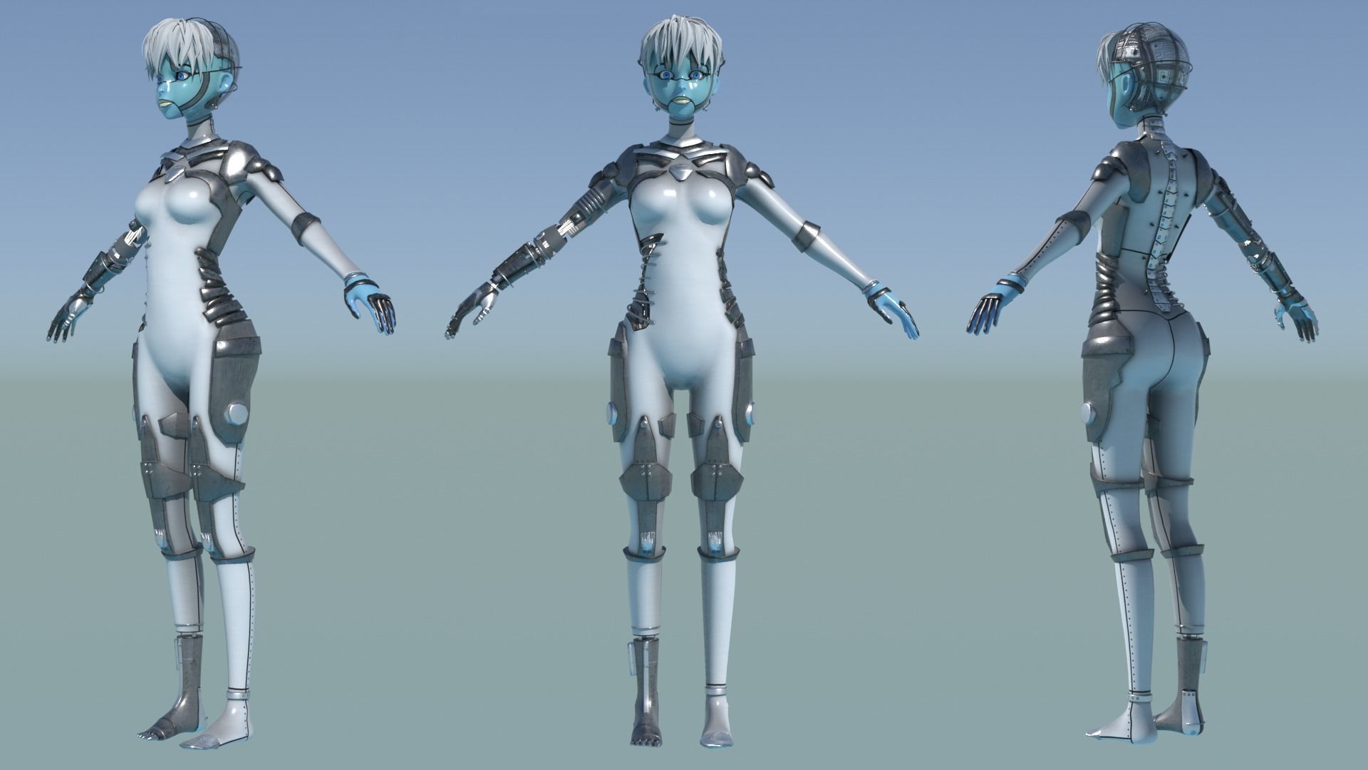 Robotic Alien Girl Low-poly 3D model_1