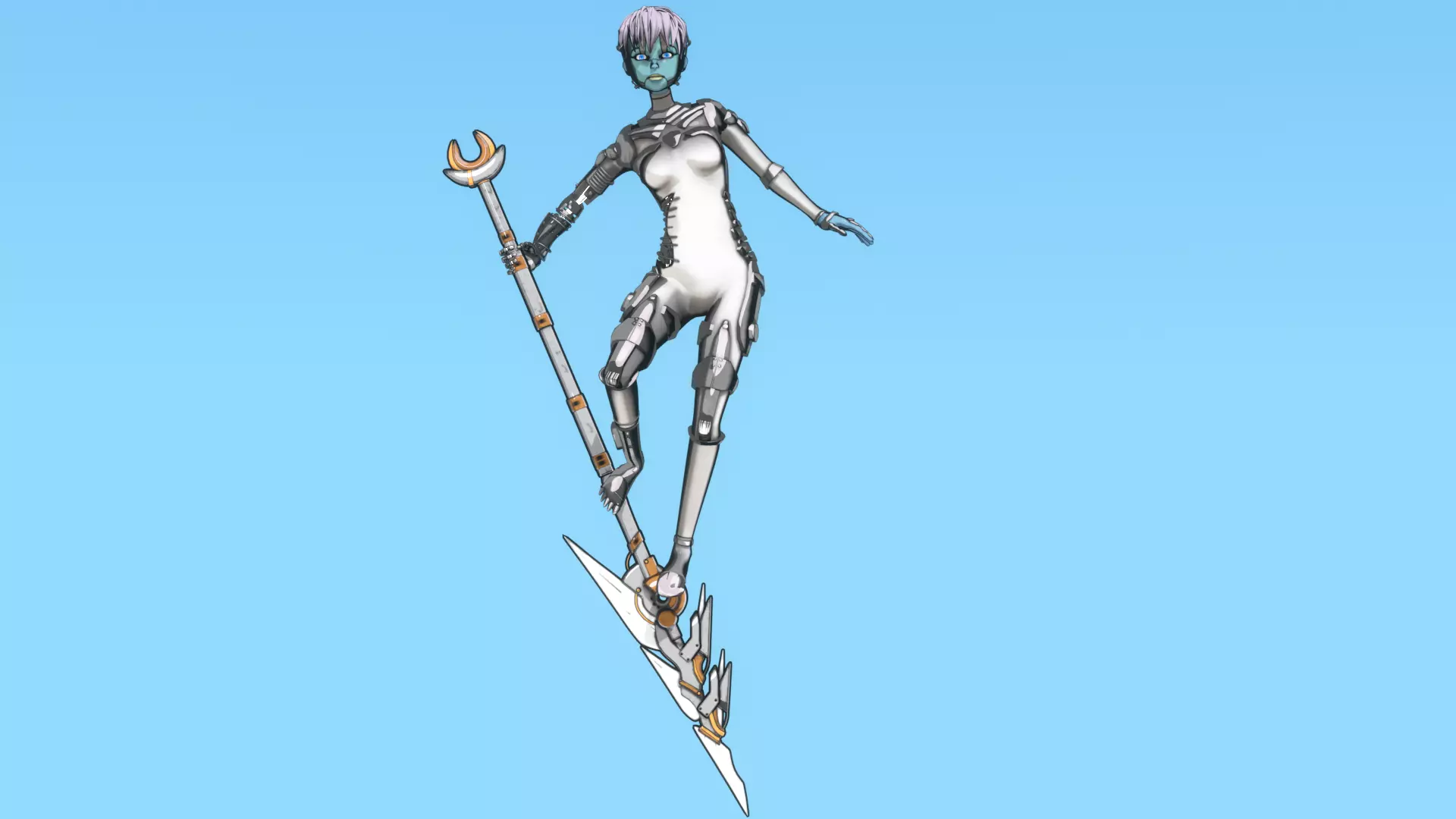 Robotic Alien Girl Low-poly 3D model_9