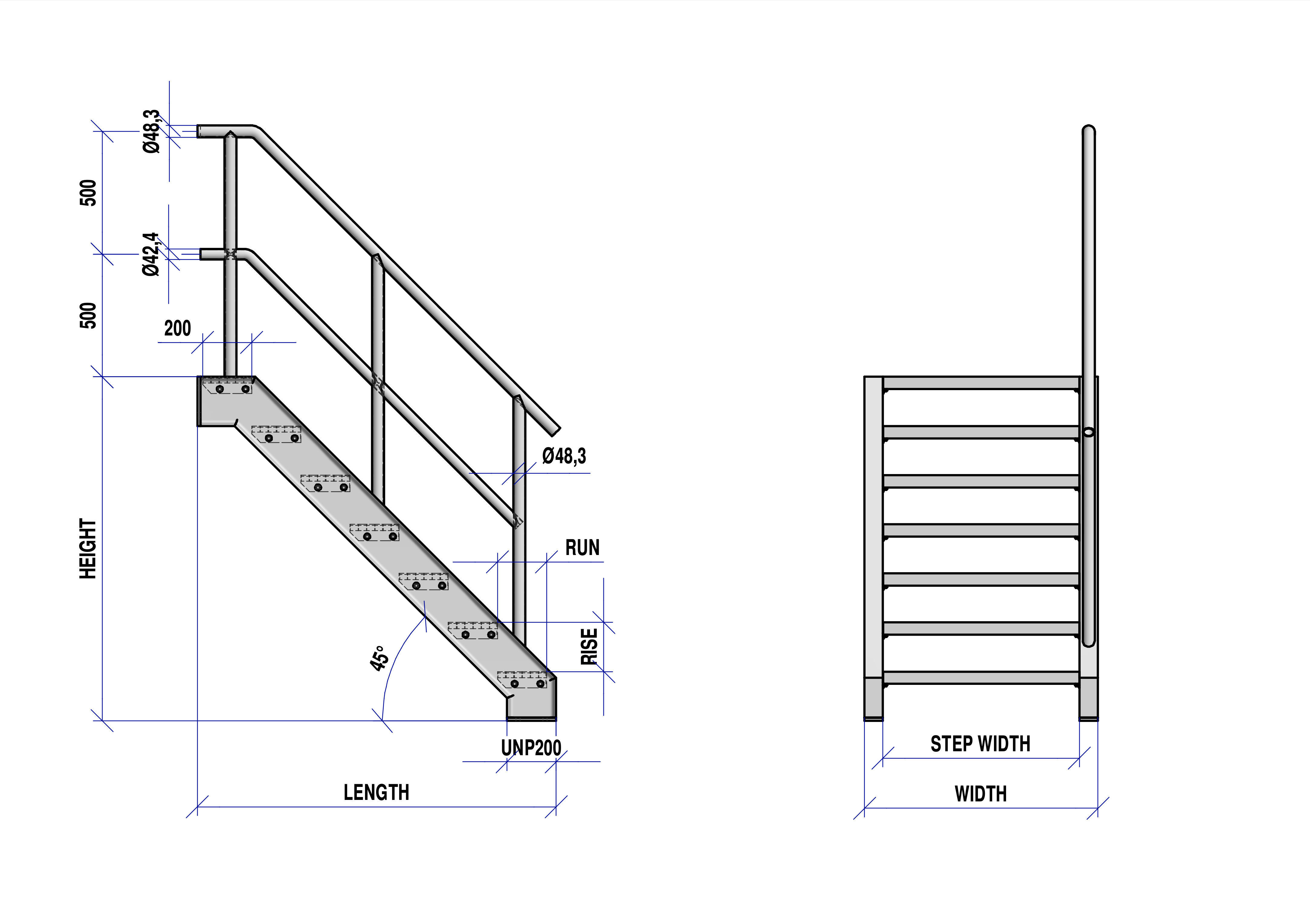Grid stairs collection - handrail on right side - 46 versions 3D model_1