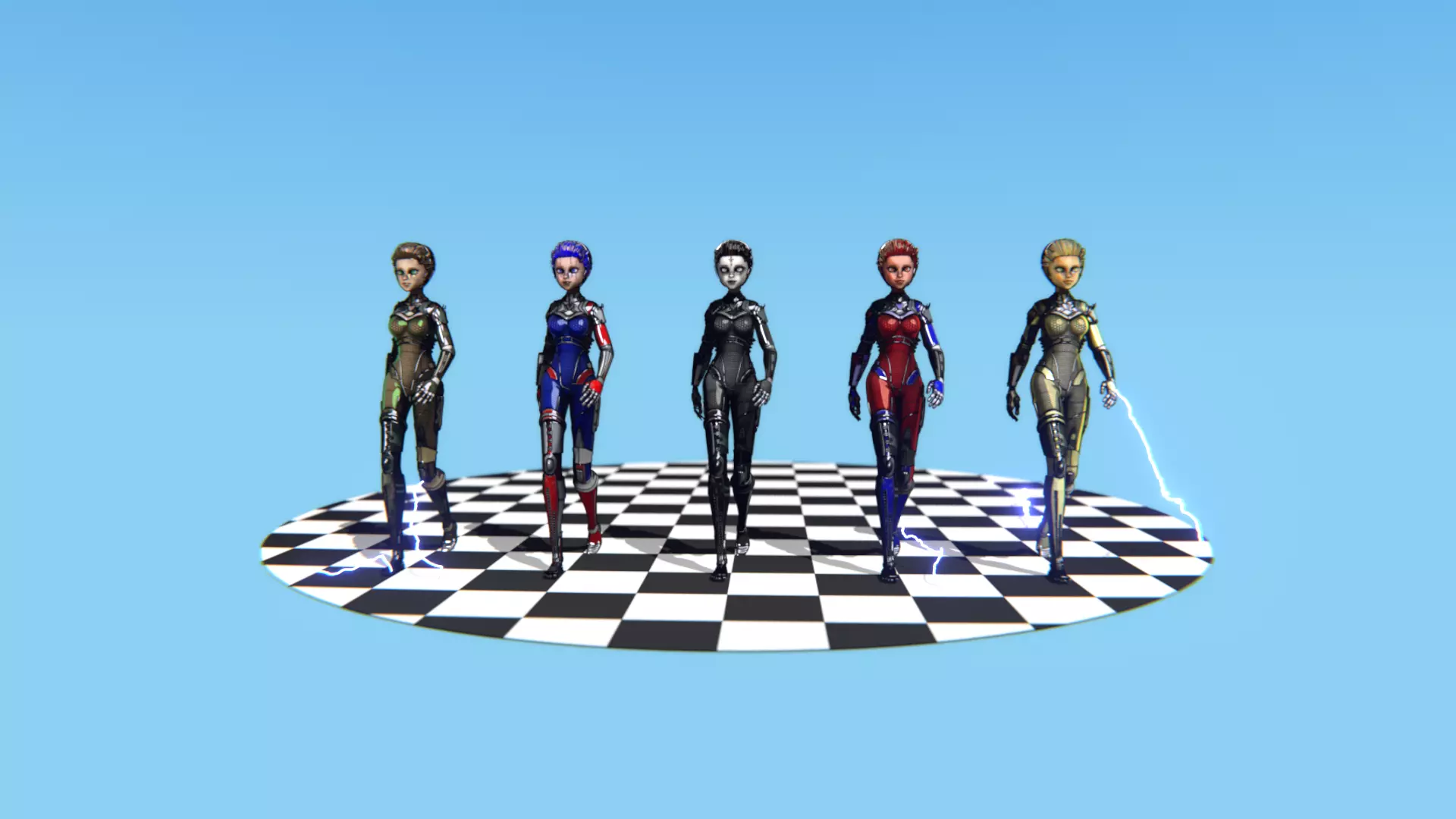 Asymmetric Robotic Characters Cyborg Girl Pack Low-poly 3D model_6