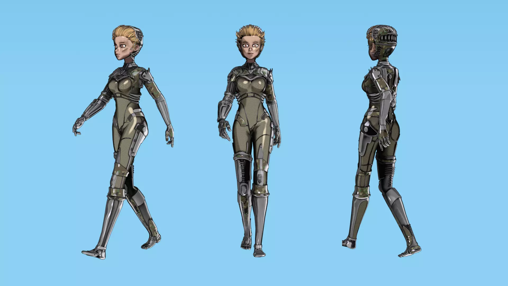 Asymmetric Robotic Characters Cyborg Girl Pack Low-poly 3D model_21