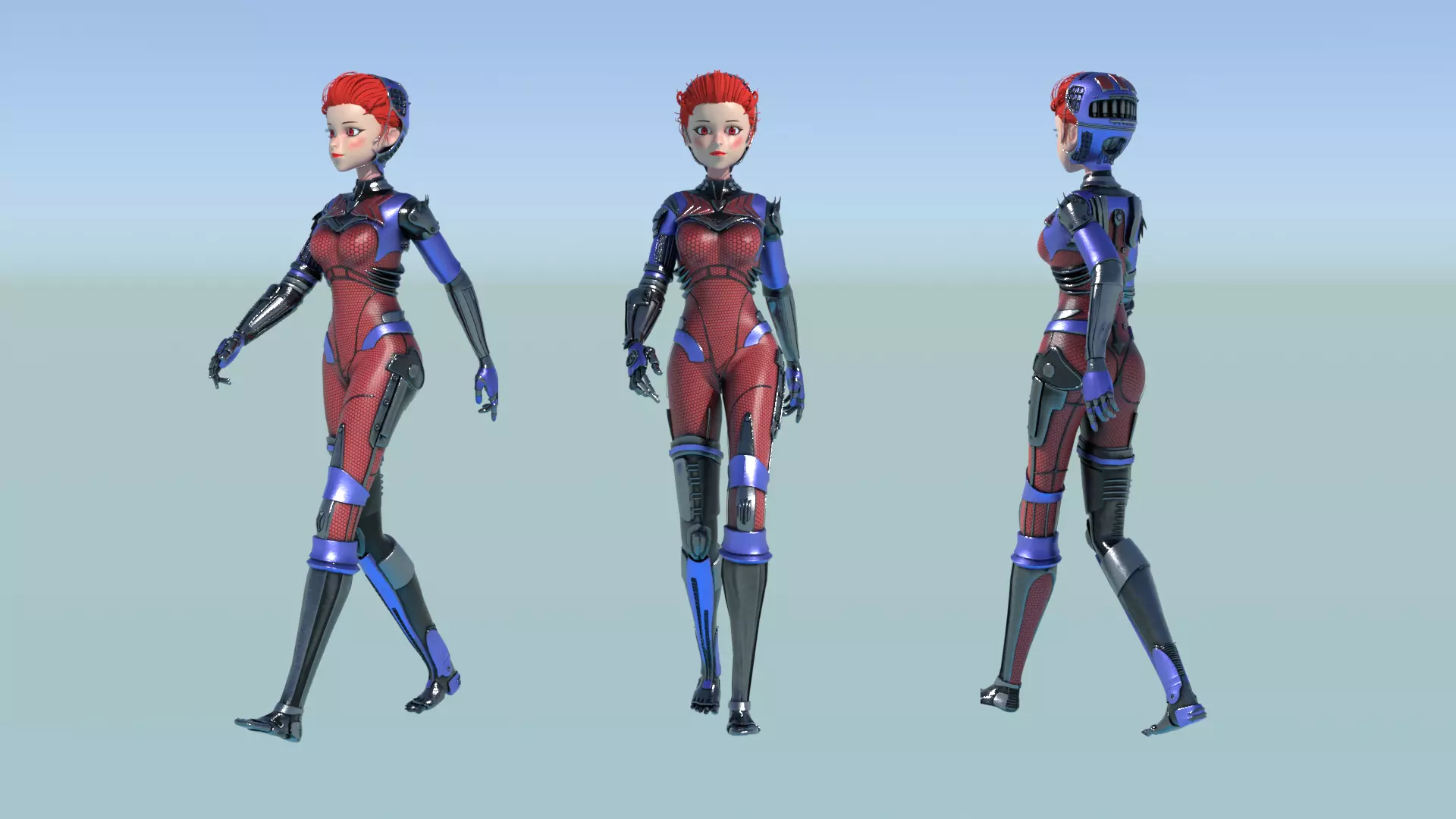 Asymmetric Robotic Characters Cyborg Girl Pack Low-poly 3D model_75