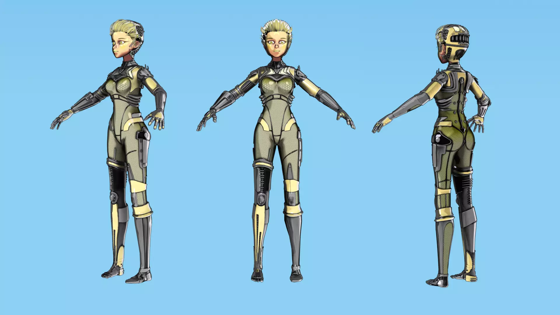 Asymmetric Robotic Characters Cyborg Girl Pack Low-poly 3D model_64