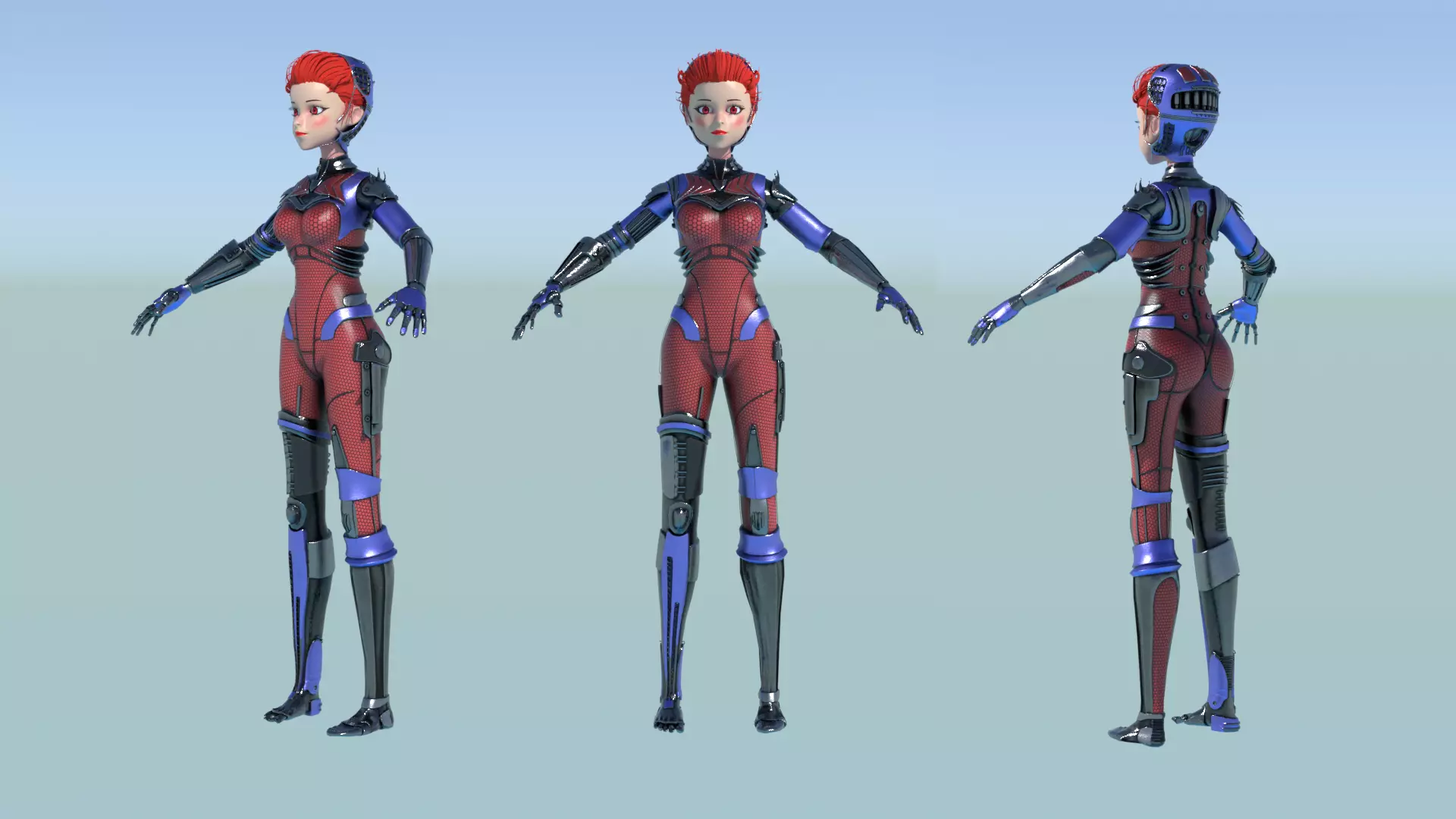 Asymmetric Robotic Characters Cyborg Girl Pack Low-poly 3D model_74