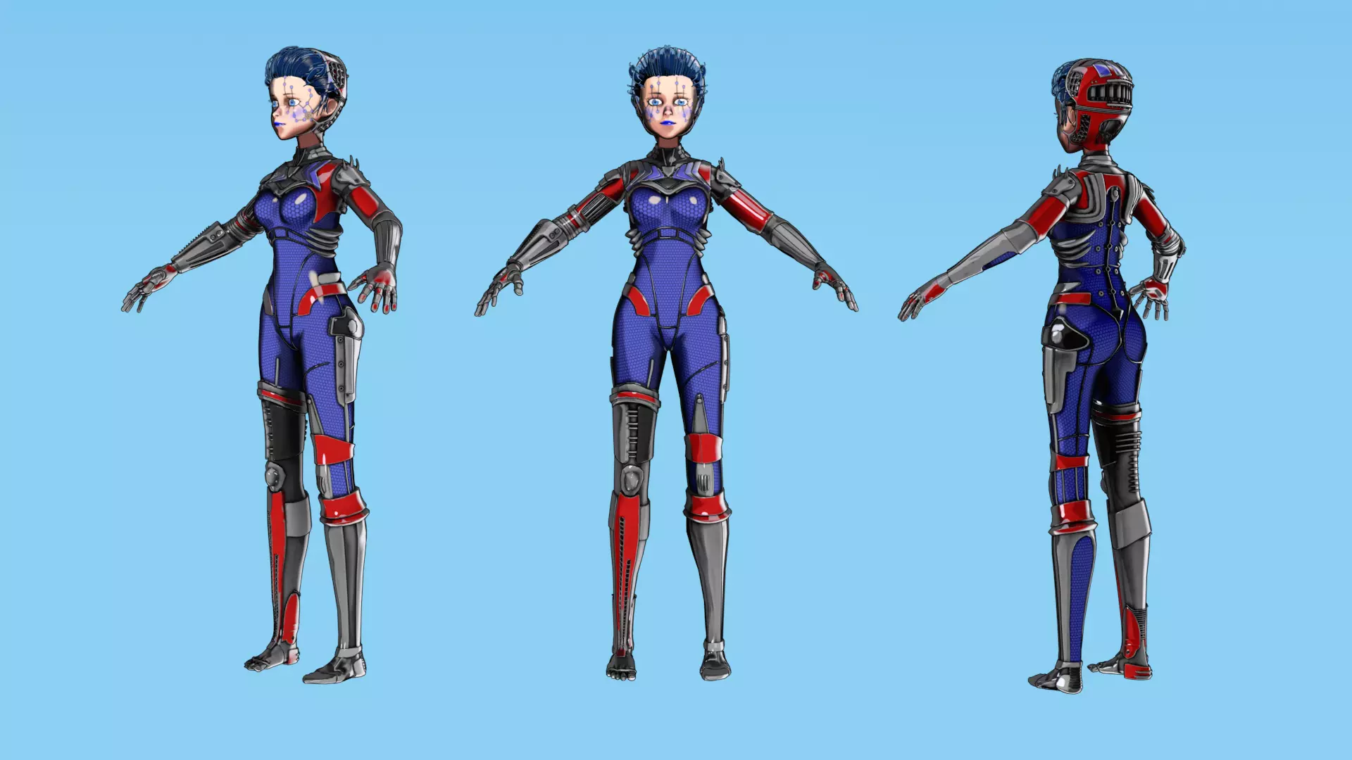 Asymmetric Robotic Characters Cyborg Girl Pack Low-poly 3D model_35