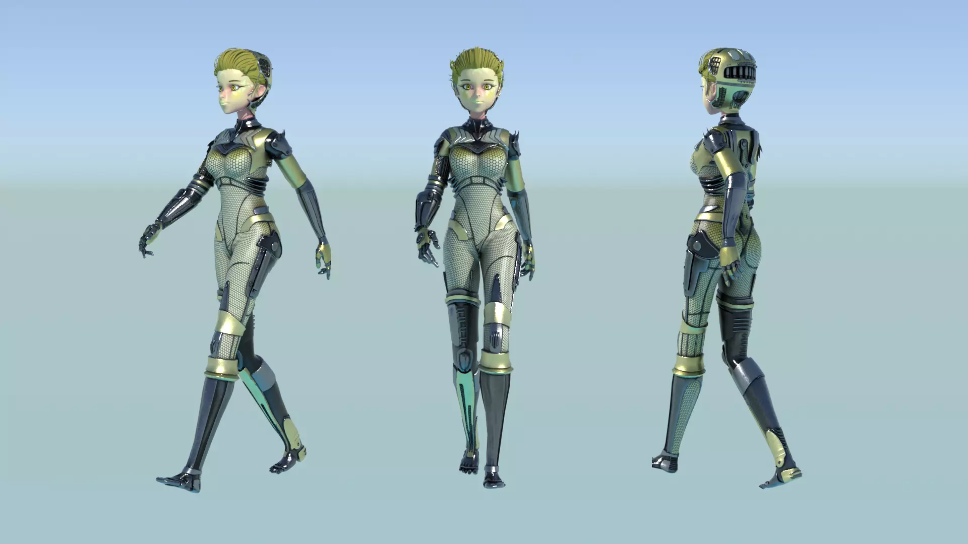 Asymmetric Robotic Characters Cyborg Girl Pack Low-poly 3D model_65