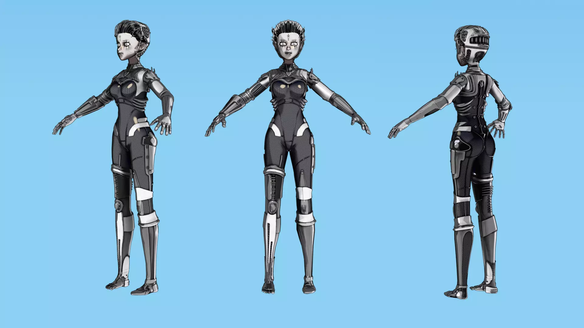 Asymmetric Robotic Characters Cyborg Girl Pack Low-poly 3D model_24