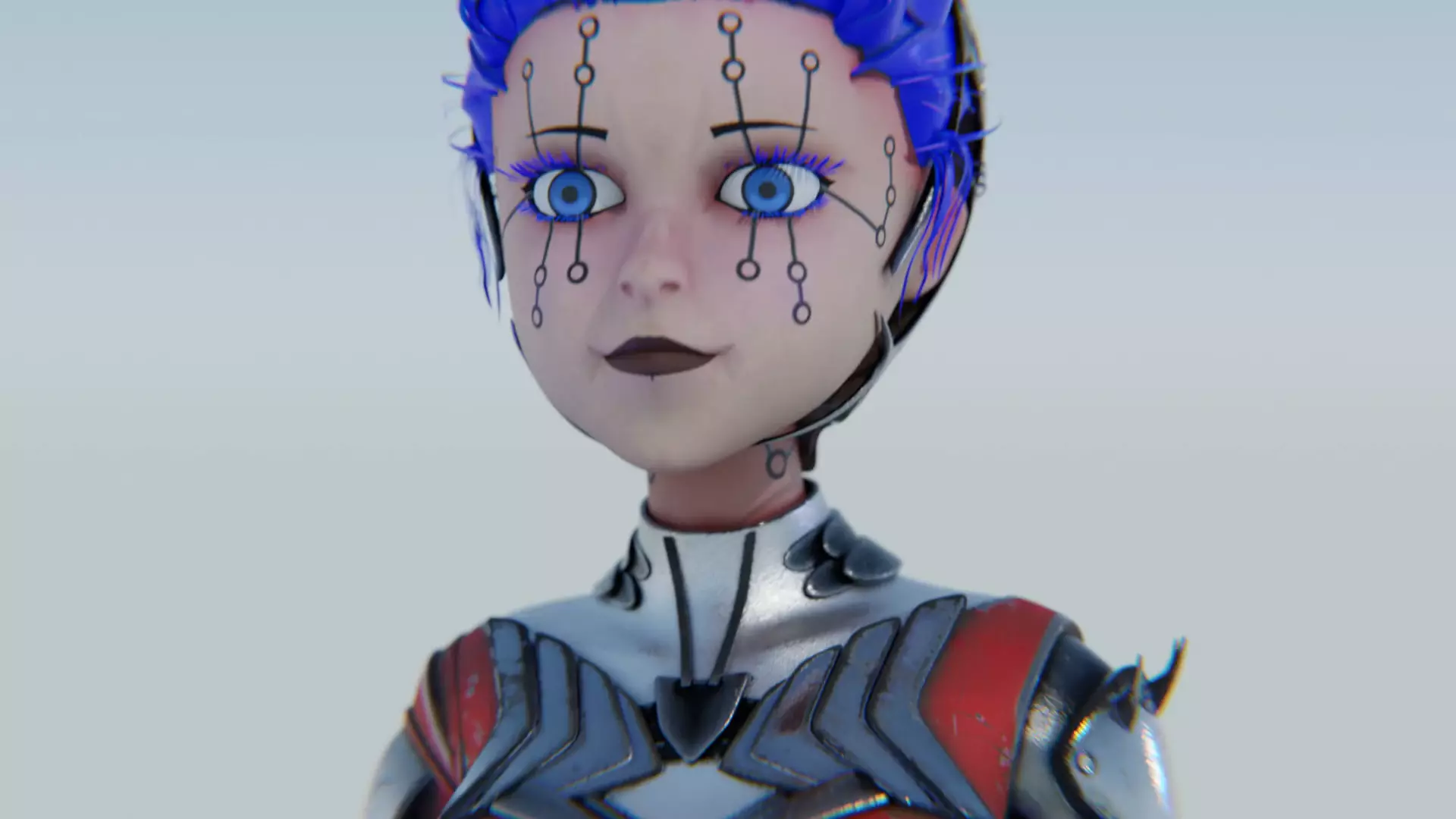 Asymmetric Robotic Characters Cyborg Girl Pack Low-poly 3D model_40