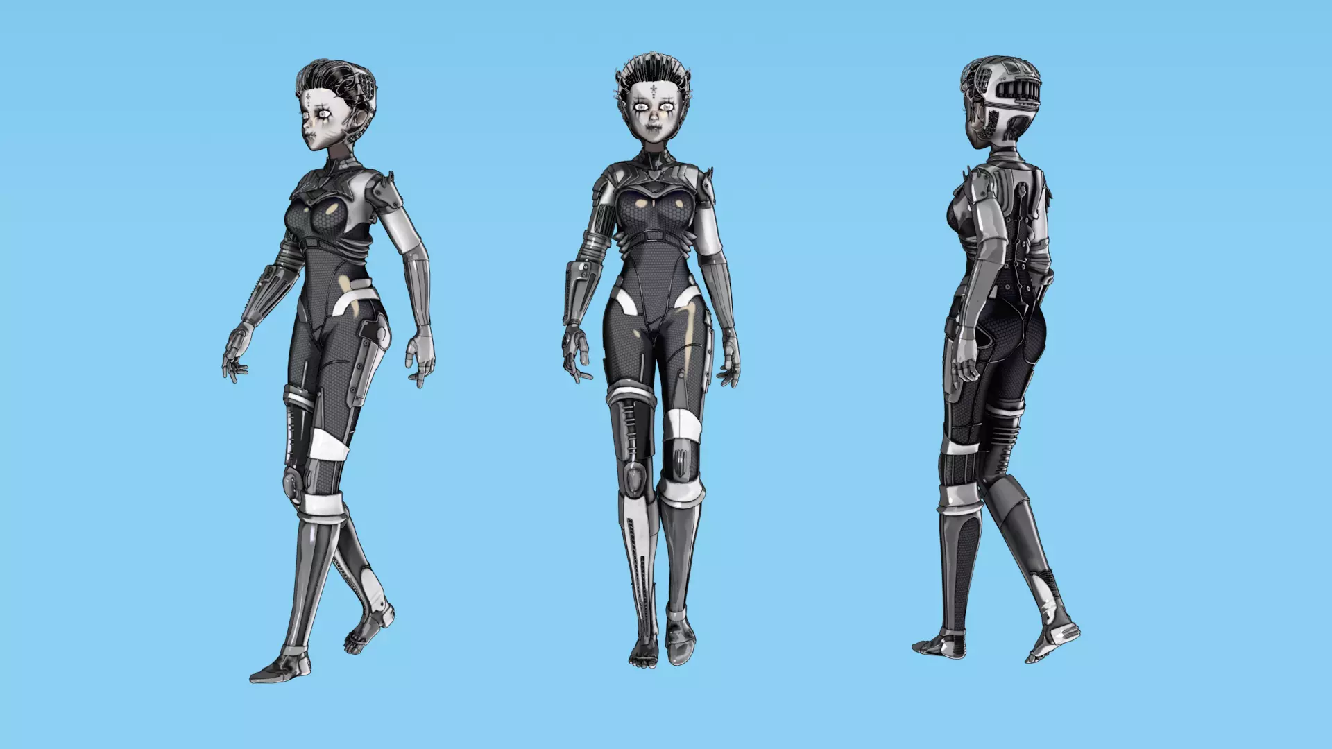 Asymmetric Robotic Characters Cyborg Girl Pack Low-poly 3D model_26