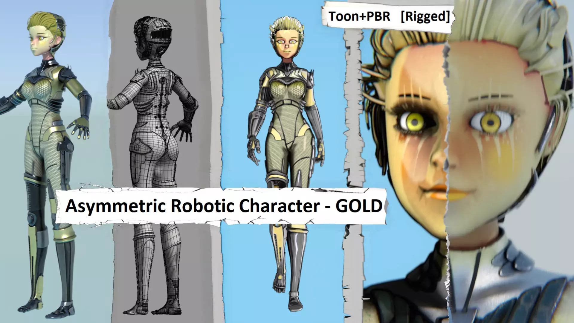 Asymmetric Robotic Characters Cyborg Girl Pack Low-poly 3D model_13