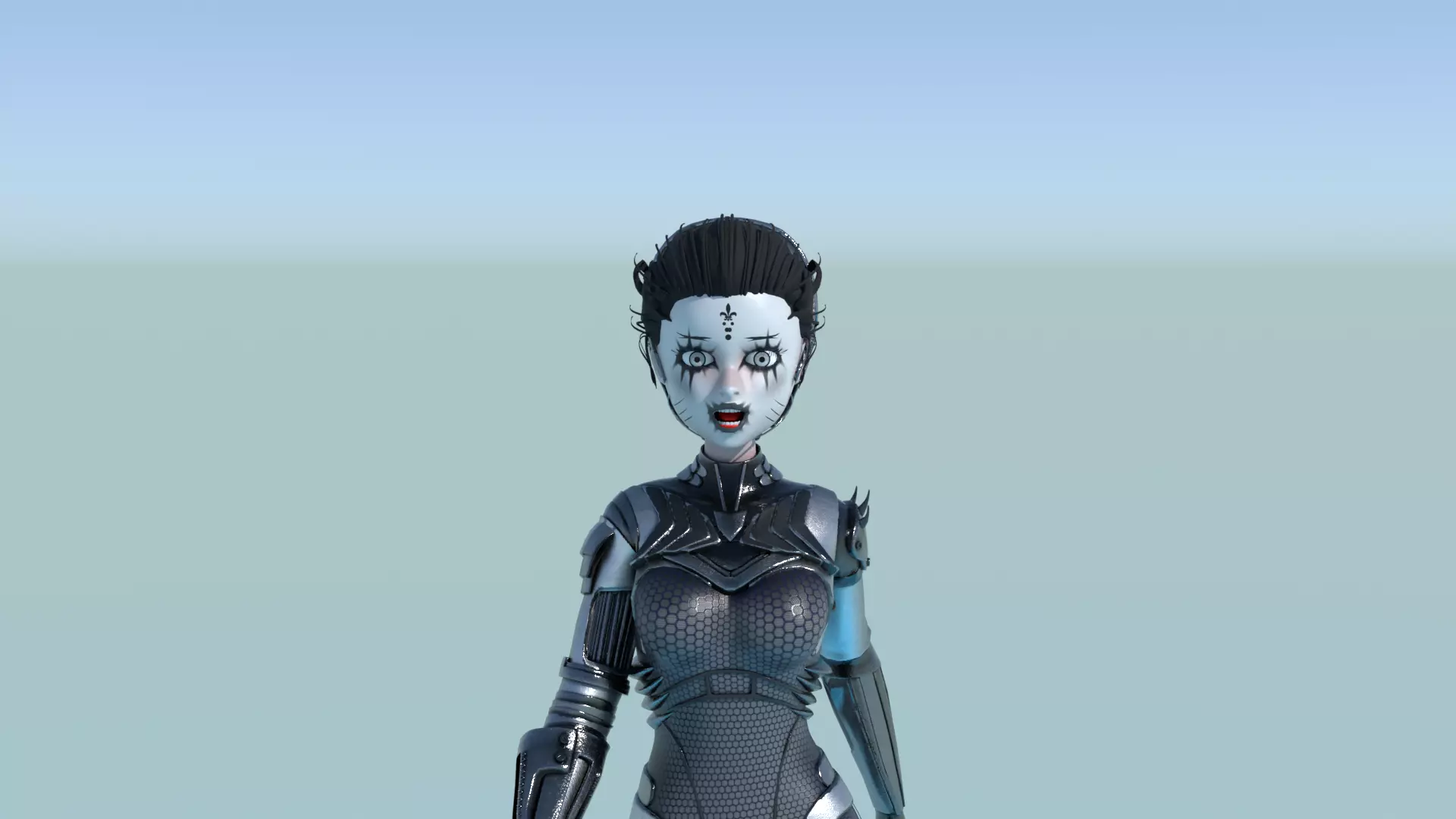 Asymmetric Robotic Characters Cyborg Girl Pack Low-poly 3D model_28