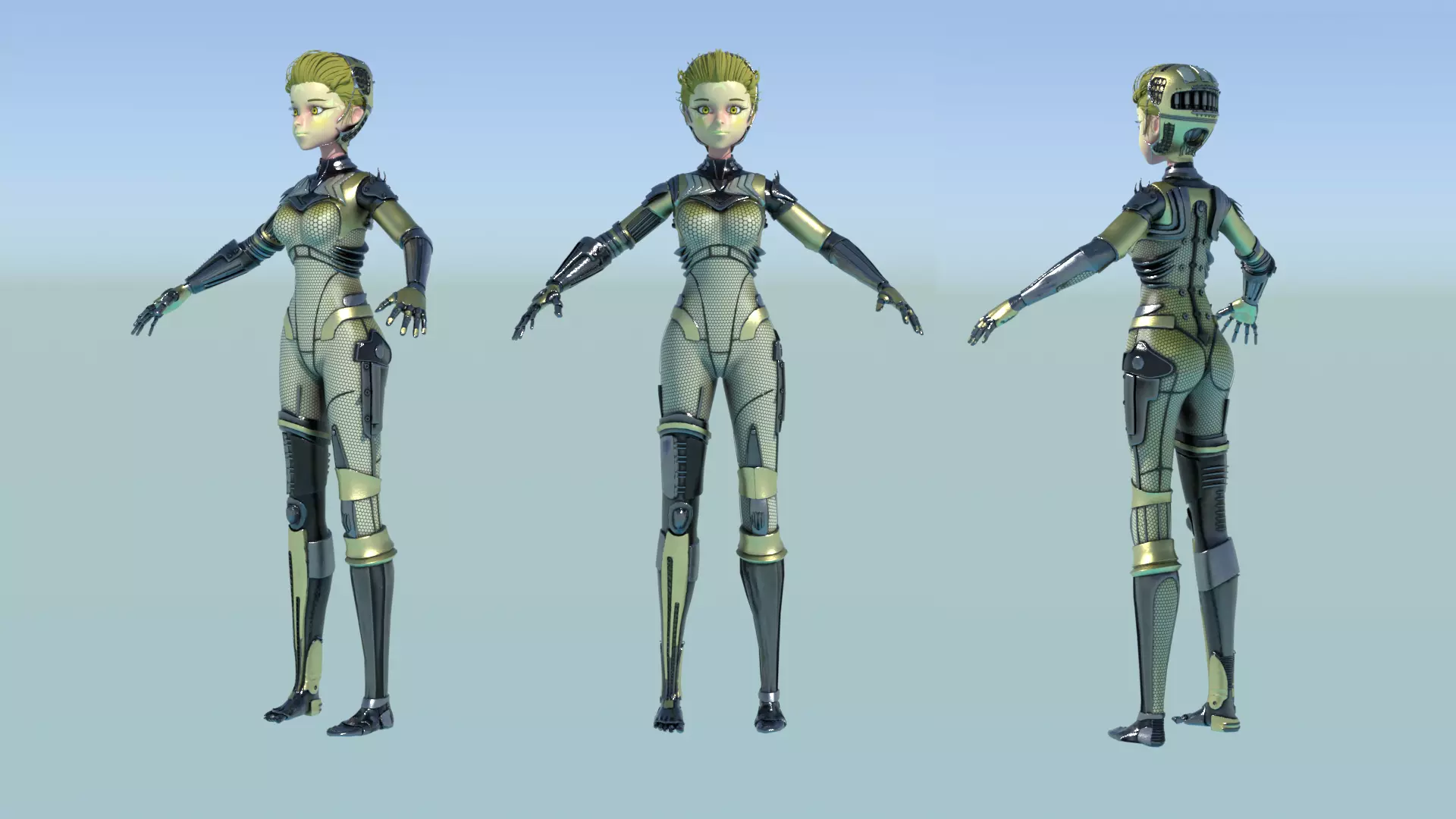 Asymmetric Robotic Characters Cyborg Girl Pack Low-poly 3D model_63