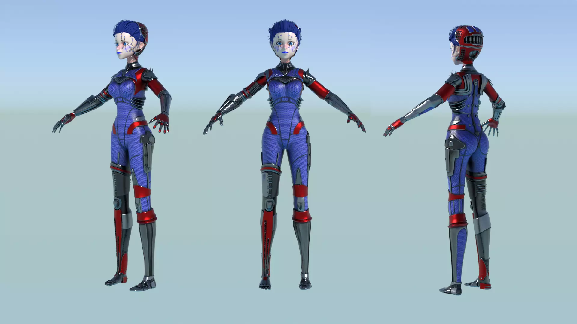 Asymmetric Robotic Characters Cyborg Girl Pack Low-poly 3D model_34