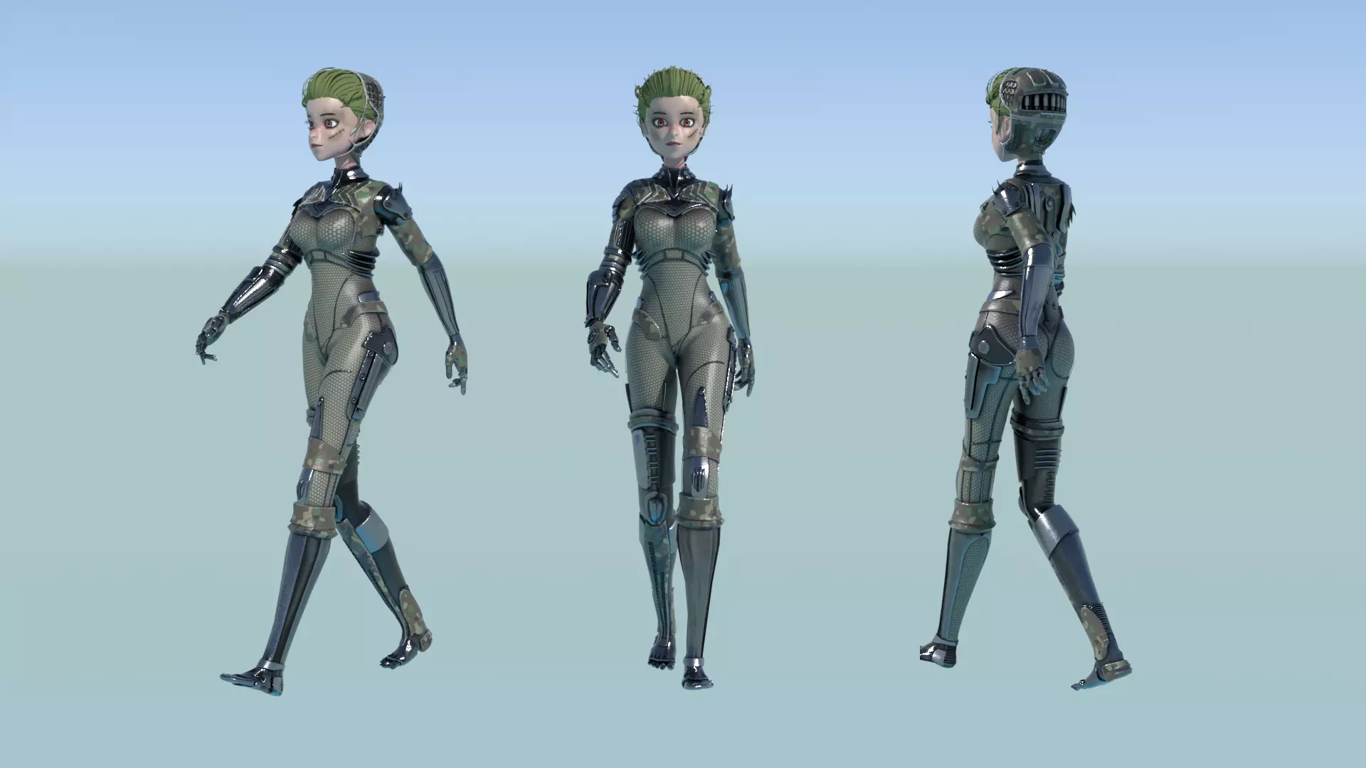 Asymmetric Robotic Characters Cyborg Girl Pack Low-poly 3D model_18
