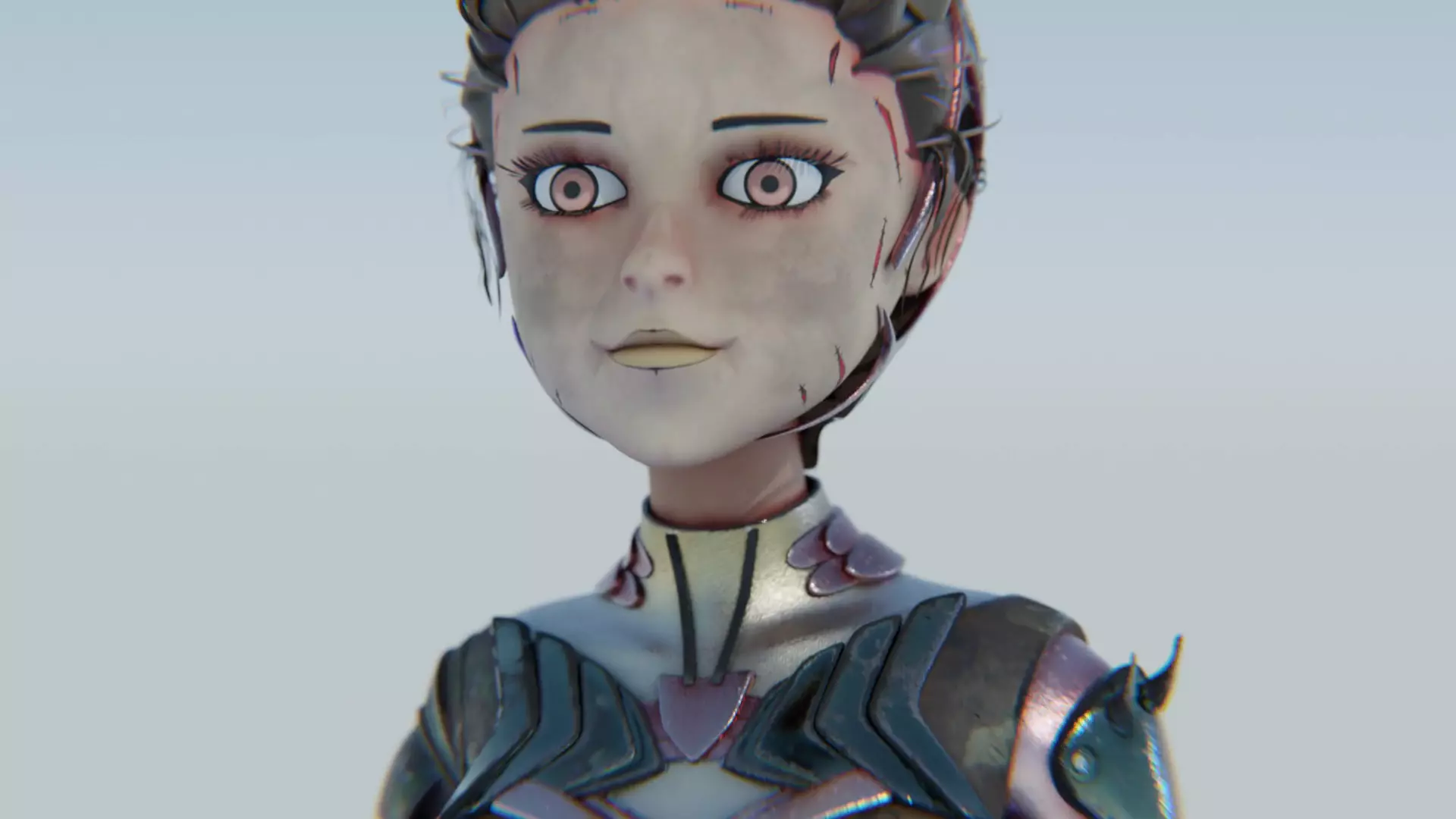 Asymmetric Robotic Characters Cyborg Girl Pack Low-poly 3D model_17